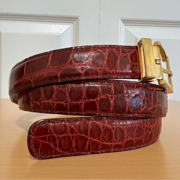 Mauri Men’s Red Genuine Alligator Belt Italy Size 36 - Picture 3 of 11